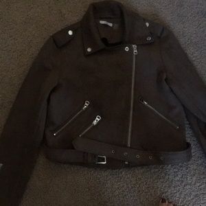 Brown faux suede moto jacket